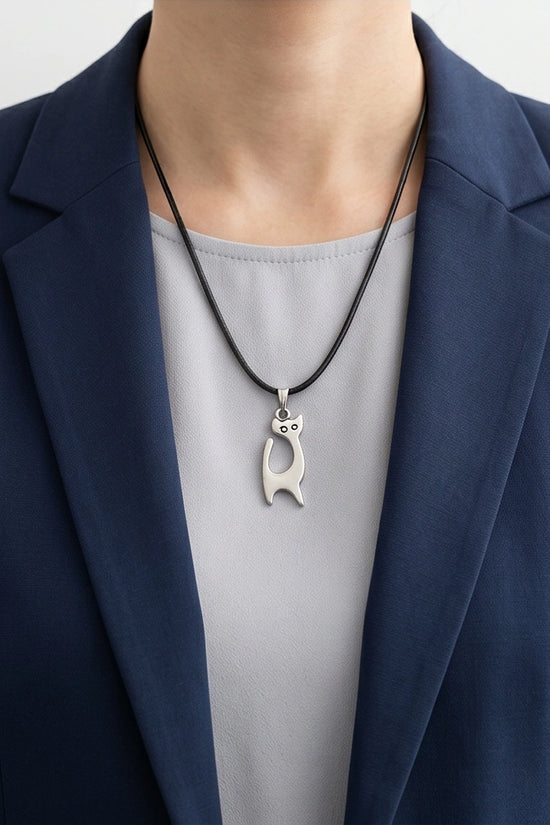 The Mystic Silhouette: Minimalist Matte Silver Cat Pendant Necklace