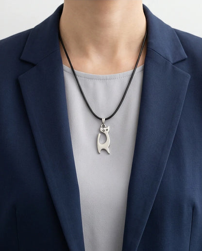 The Mystic Silhouette: Minimalist Matte Silver Cat Pendant Necklace