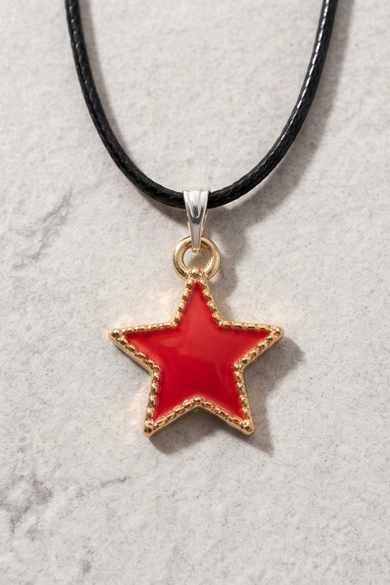 Vibrant Red Star Enamel Pendant Necklace