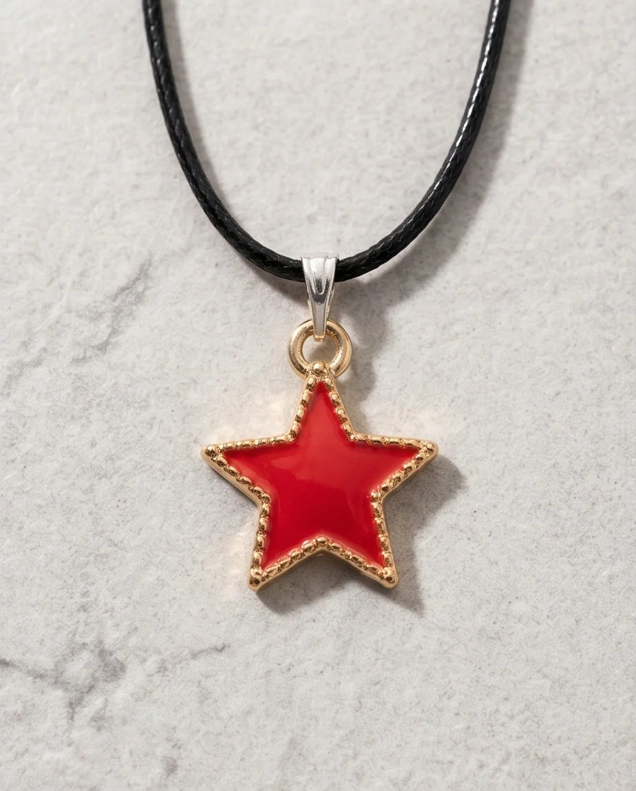 Vibrant Red Star Enamel Pendant Necklace