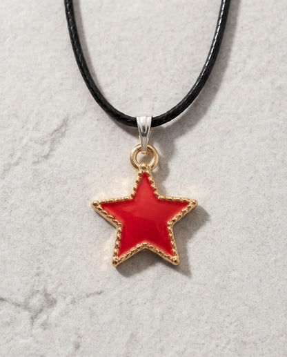 Vibrant Red Star Enamel Pendant Necklace