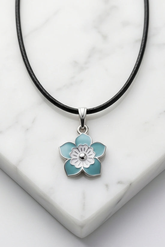 Serene Blue and White Layered Floral Enamel Pendant Necklace