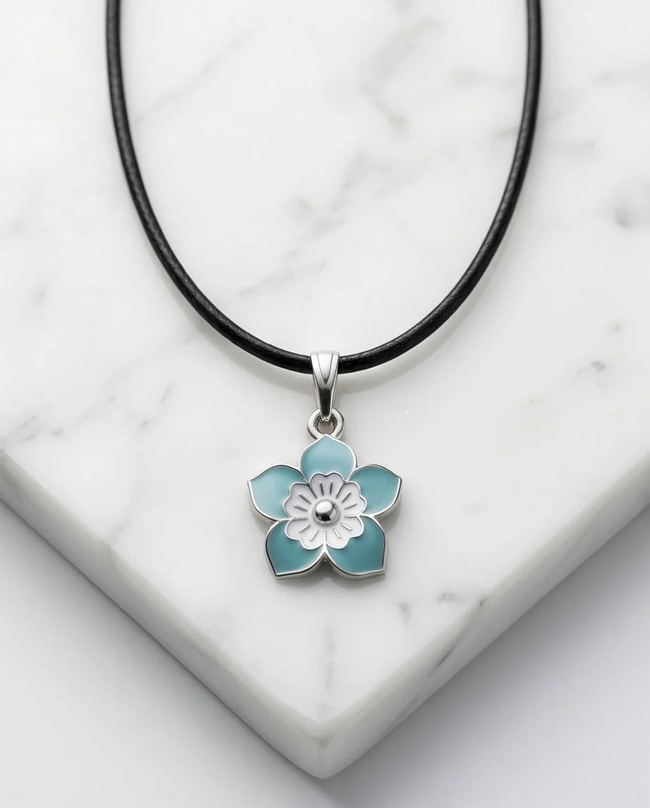 Serene Blue and White Layered Floral Enamel Pendant Necklace