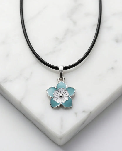 Serene Blue and White Layered Floral Enamel Pendant Necklace