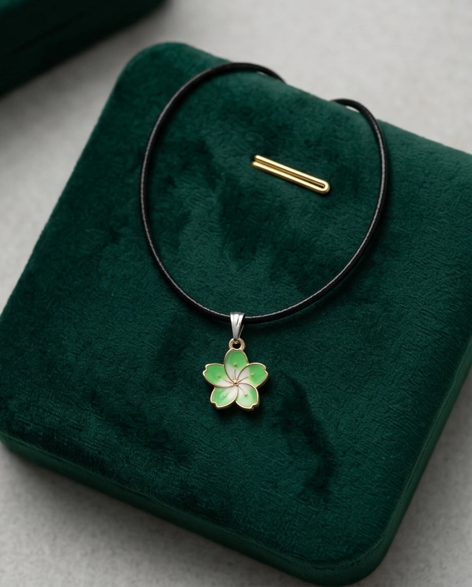 Gold and Light Green Blossom Necklace