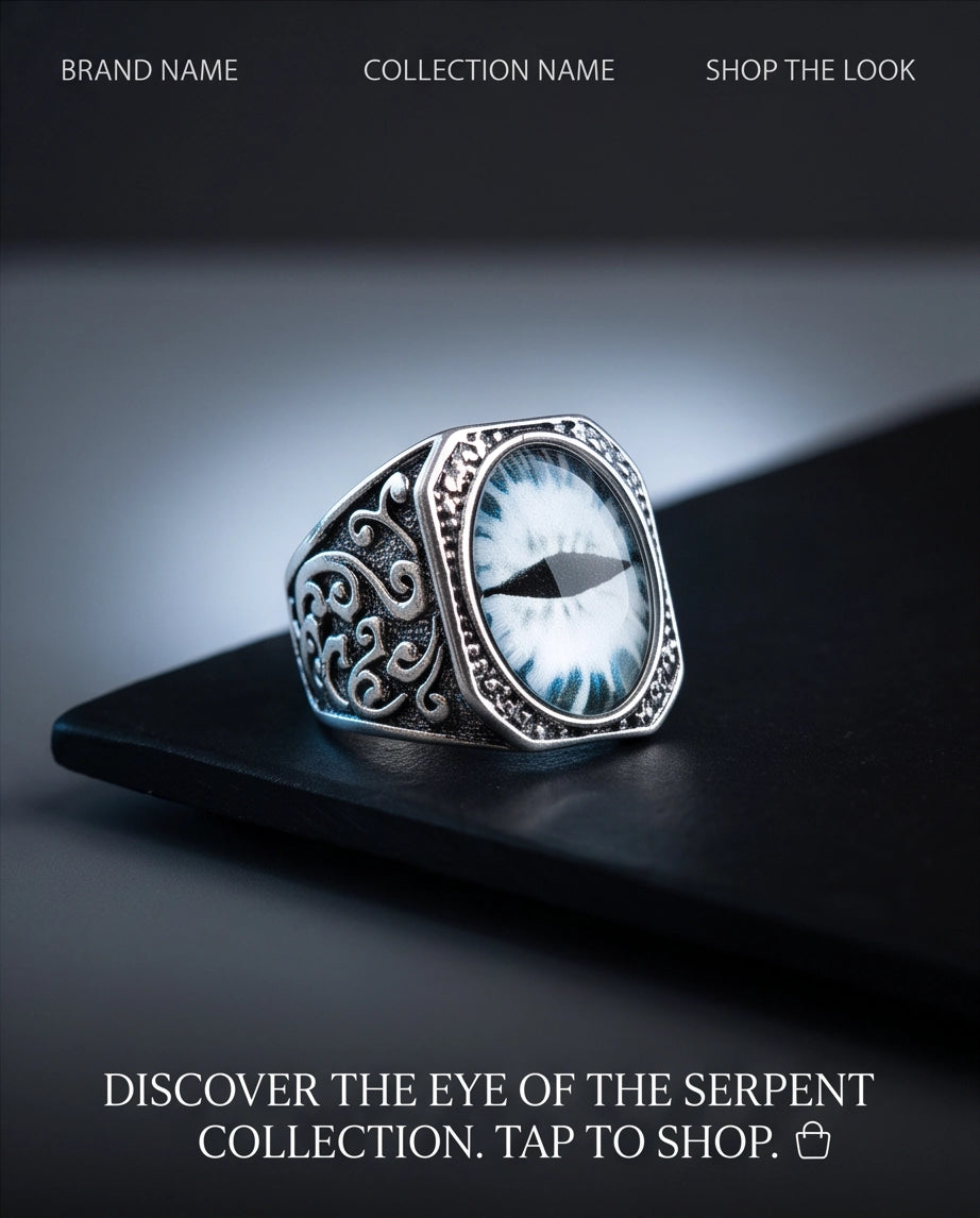 Frost Slit-Pupil Ornate Silver Ring