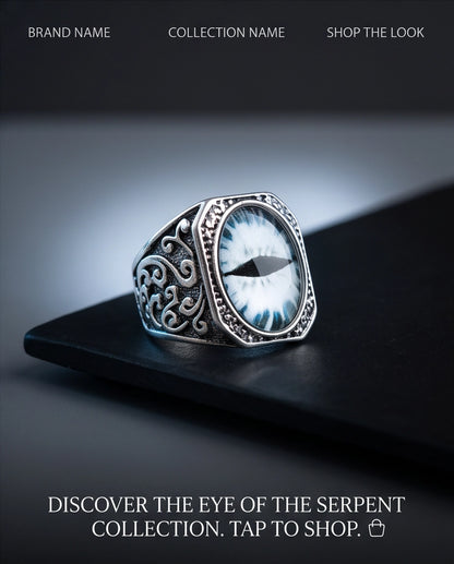 Frost Slit-Pupil Ornate Silver Ring