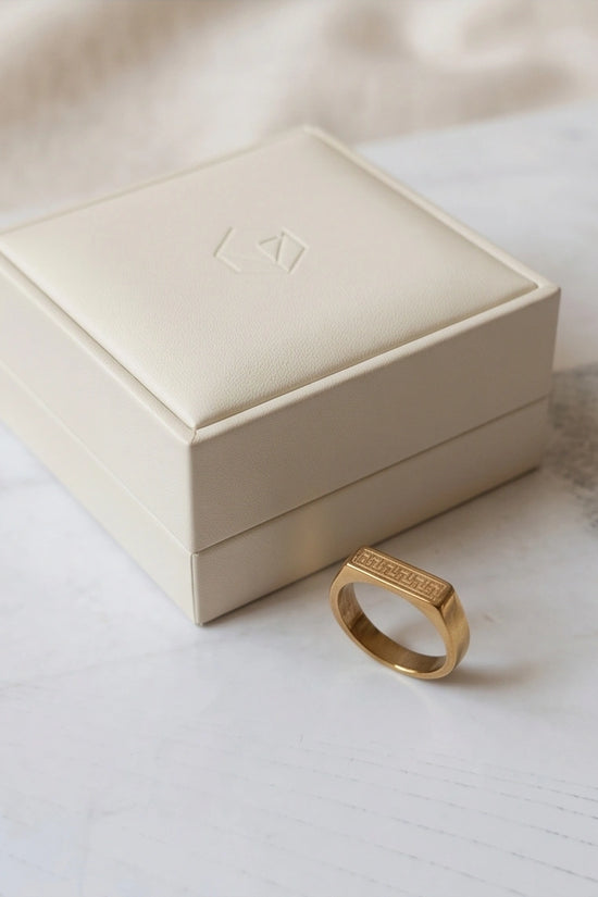 Golden Grecian Key Minimalist Signet Ring