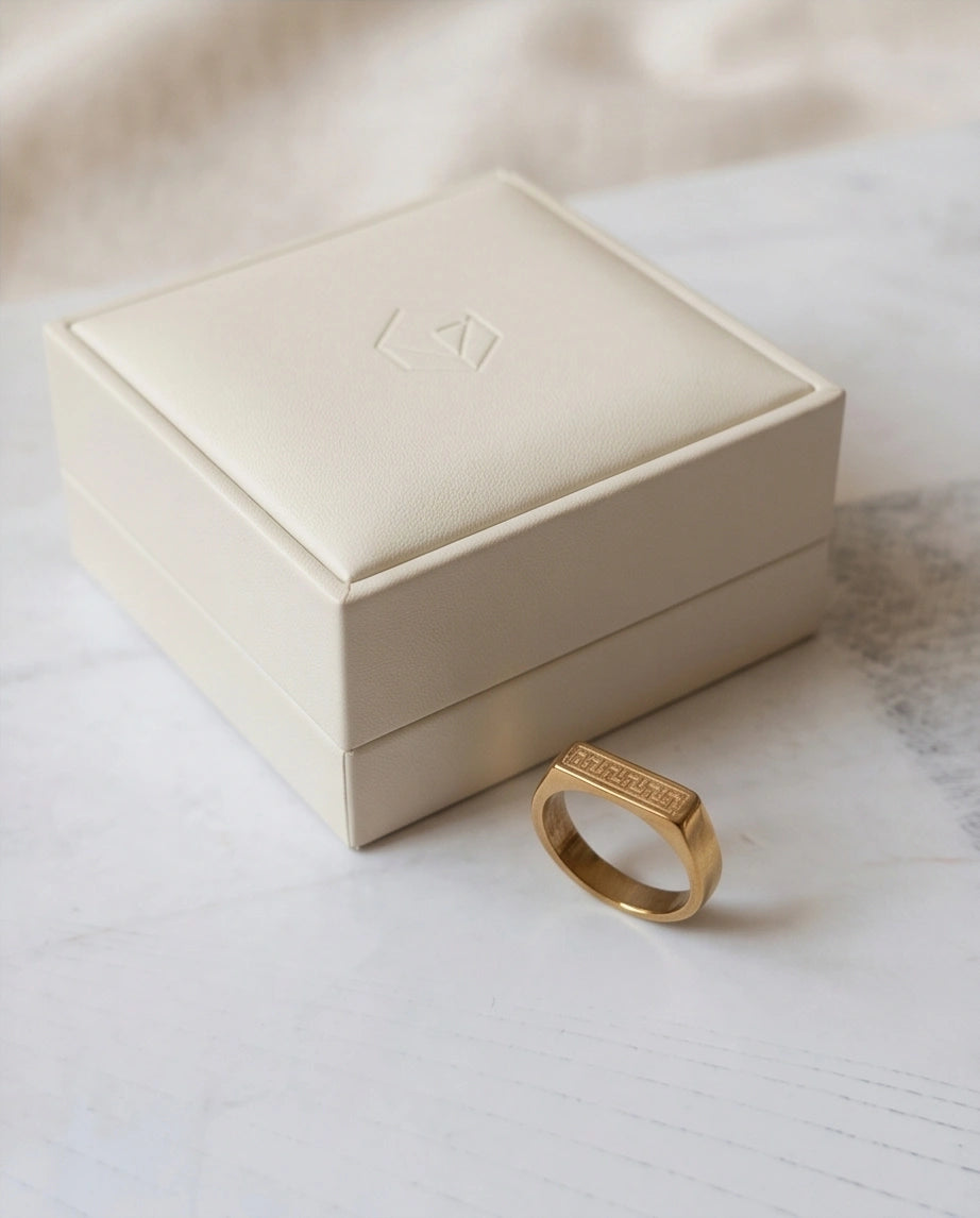 Golden Grecian Key Minimalist Signet Ring