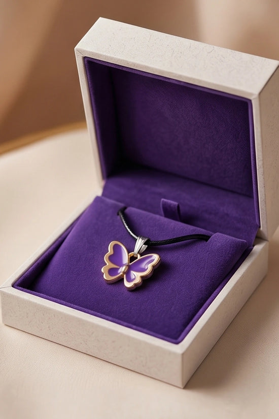 Vibrant Purple Butterfly Enamel Pendant Necklace