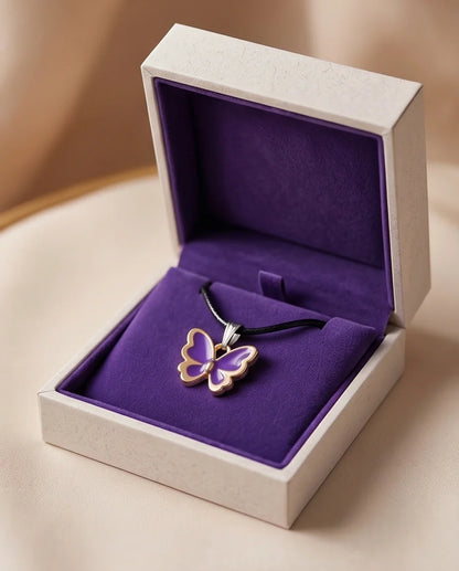 Vibrant Purple Butterfly Enamel Pendant Necklace