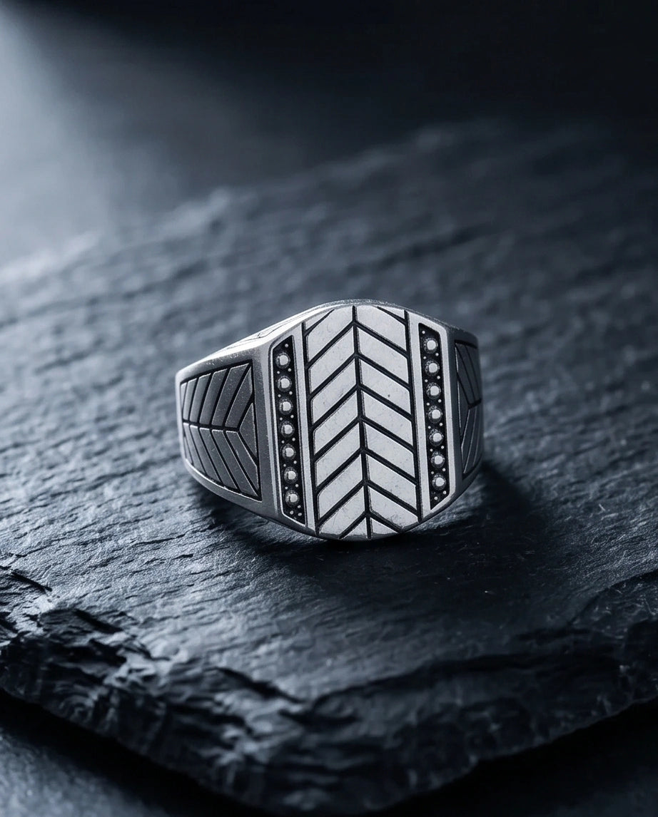 Sterling Silver Chevron Pattern Geometric Signet Ring