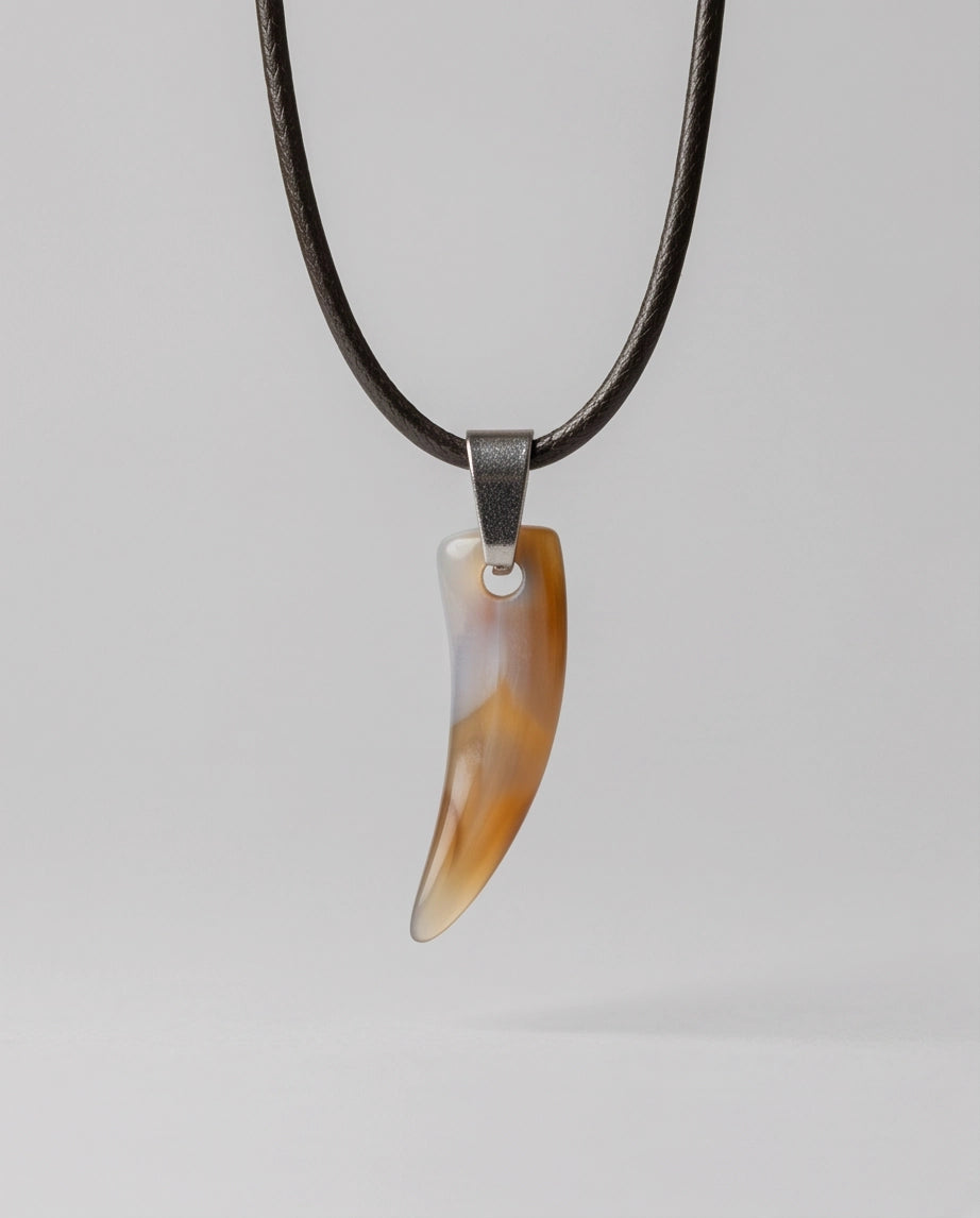 Silver Agate Tooth Pendant Chain Necklace