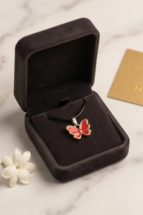 Gold and Red Butterfly Pendant Necklace