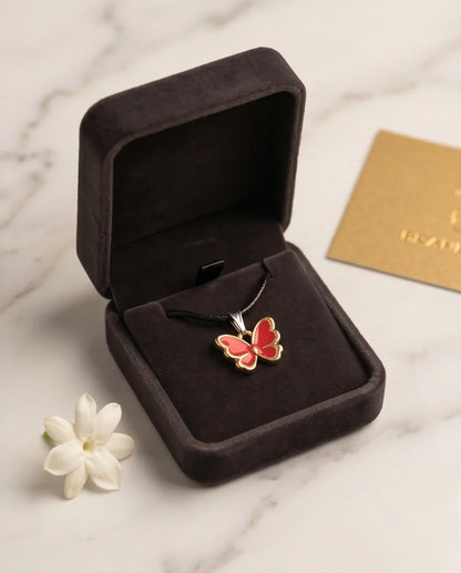 Gold and Red Butterfly Pendant Necklace