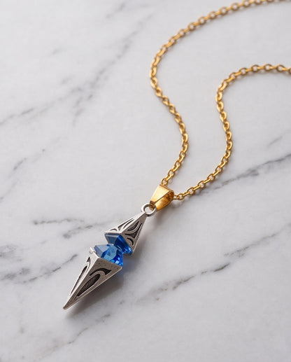 Silver Sapphire Pointed Pendulum Cage Pendant Necklace
