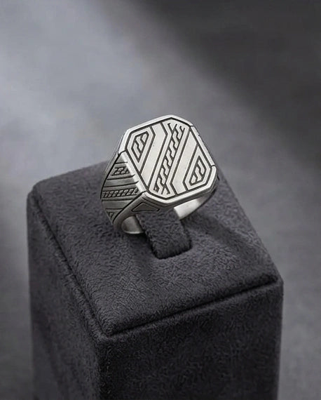 Sterling Silver Cyberpunk Geometric Signet Ring