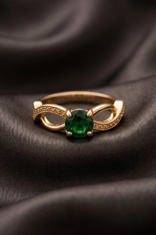14K Gold Emerald Round Infinity Twist Ring