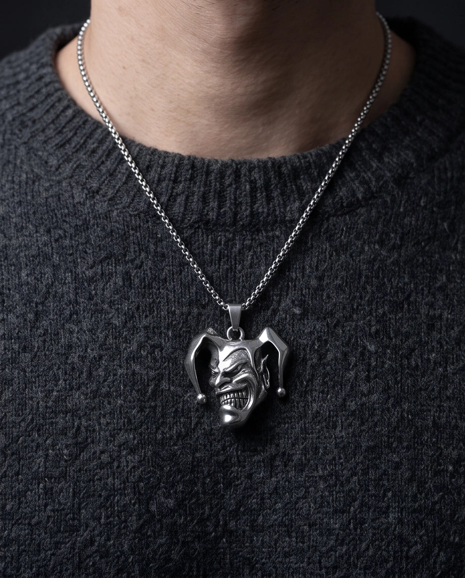 Silver Evil Jester Pendant Necklace