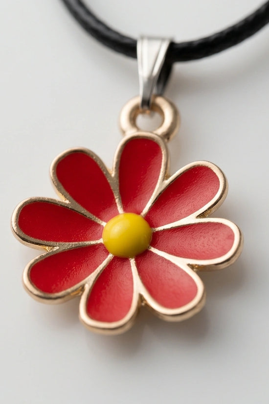 Gold and Red Daisy Pendant Necklace