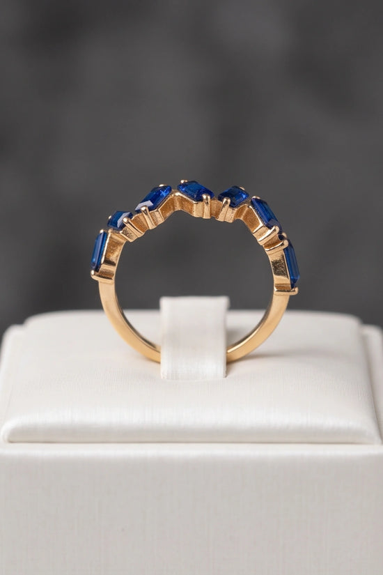 Gold Plated Blue Sapphire Baguette Zigzag Ring