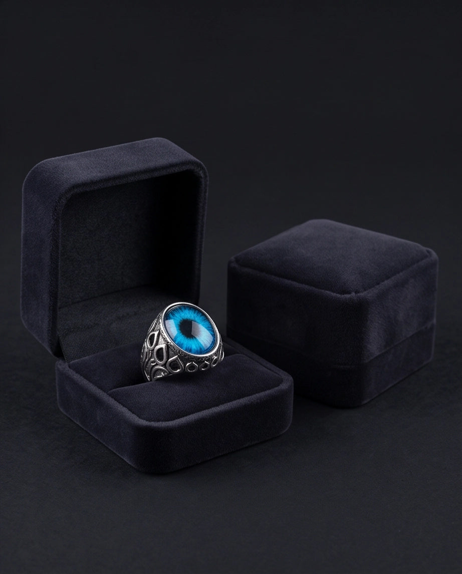 Azure Teardrop Link Ocular Silver Ring
