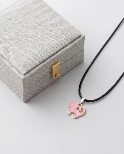 Playful Pink Cat Enamel Pendant Necklace