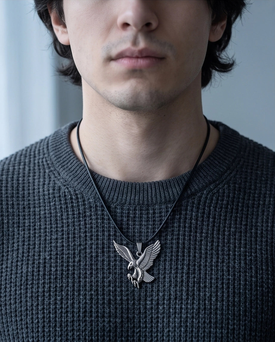 Soaring Silver Eagle Cord Necklace