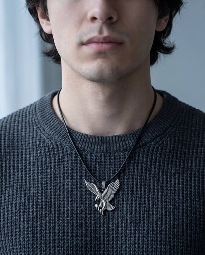 Soaring Silver Eagle Cord Necklace