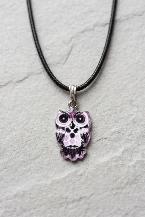 Mystical Purple Watercolor Owl Totem Pendant Necklace
