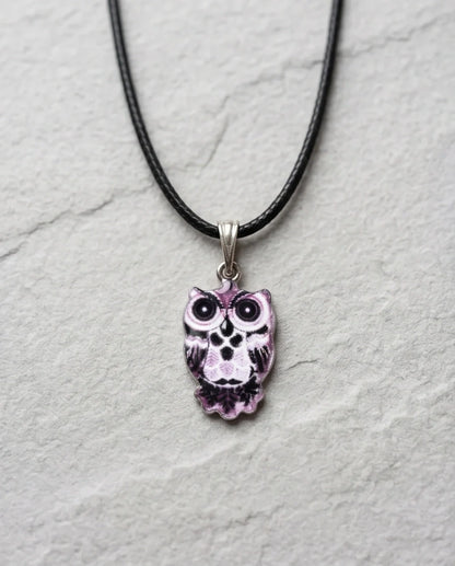 Mystical Purple Watercolor Owl Totem Pendant Necklace