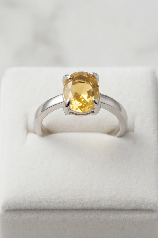 Sterling Silver Oval Yellow Citrine Solitaire Ring
