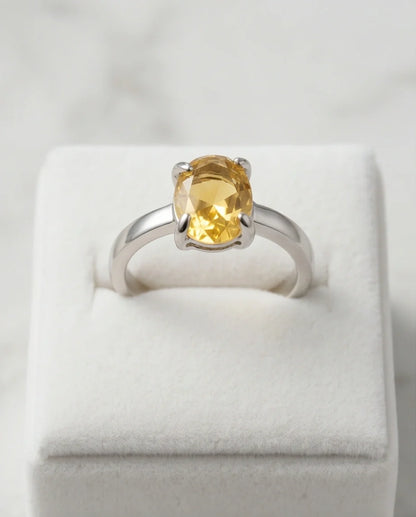 Sterling Silver Oval Yellow Citrine Solitaire Ring