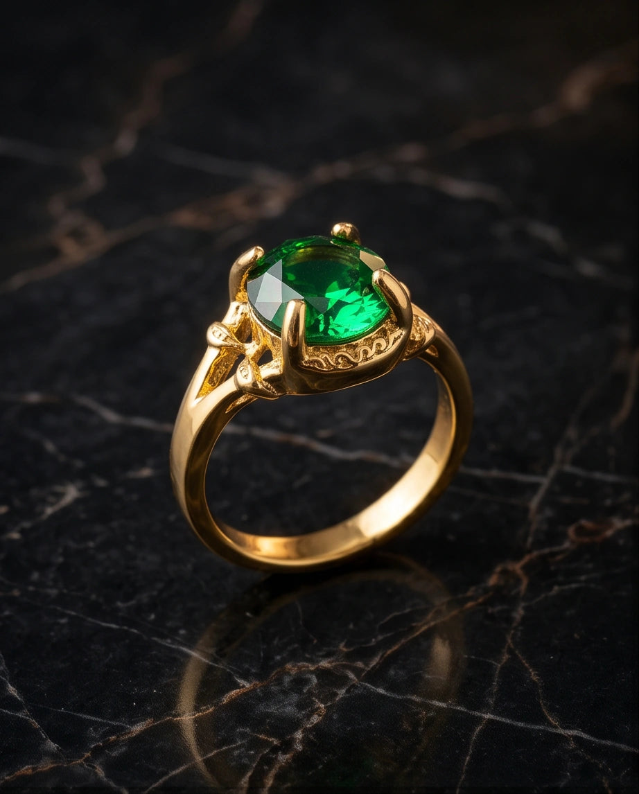 Golden Verdant Emerald Solis Ring