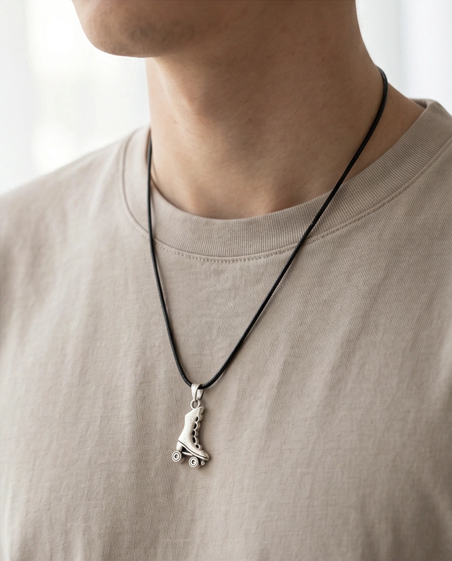 Silver Roller Skate Pendant Necklace