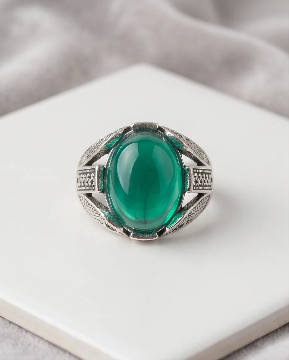Jade Equinox Stippled Signet Ring