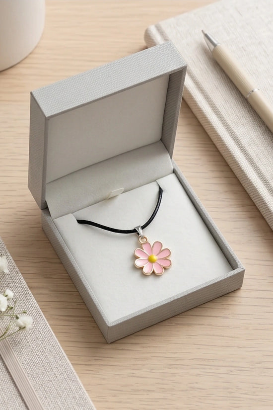 Light Pink Daisy Enamel Pendant Necklace