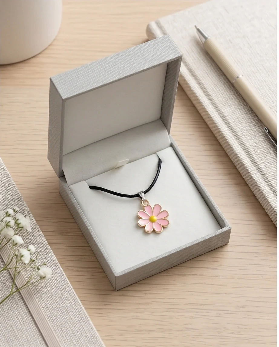 Light Pink Daisy Enamel Pendant Necklace