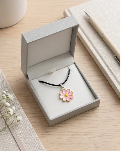 Light Pink Daisy Enamel Pendant Necklace