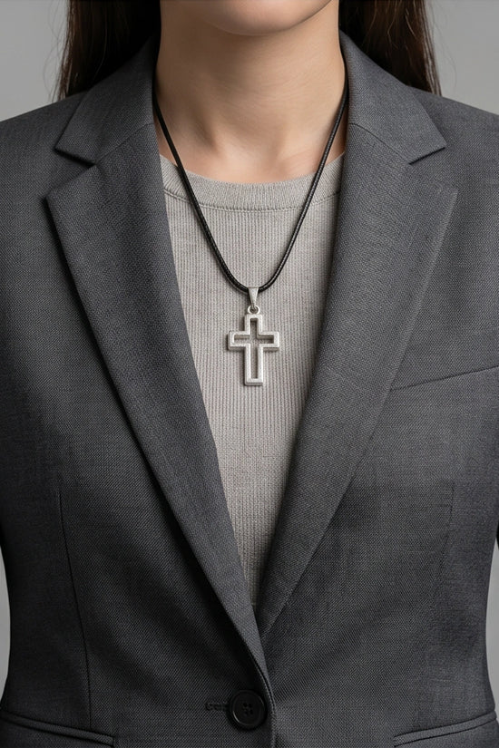 Silver Open Cross Pendant Necklace