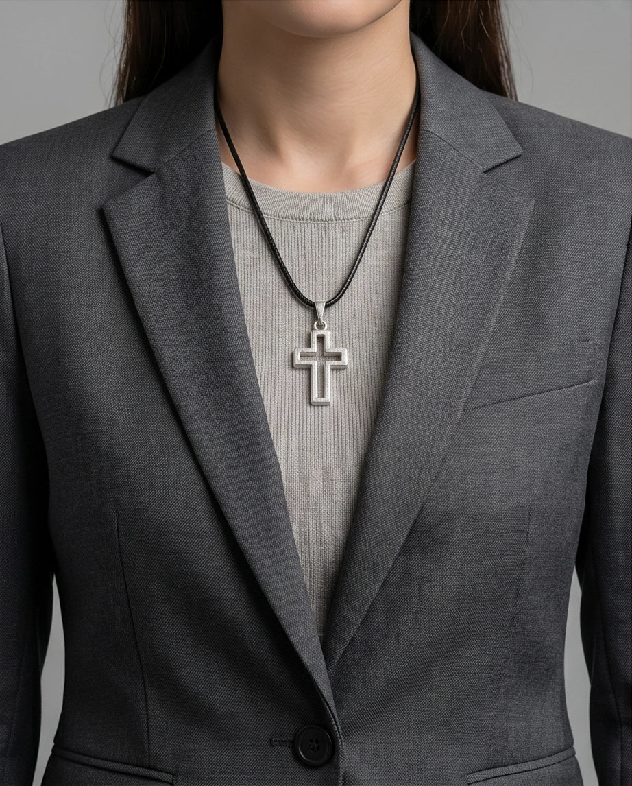 Silver Open Cross Pendant Necklace