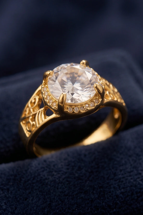 Golden Diamond Empress Halo Ring