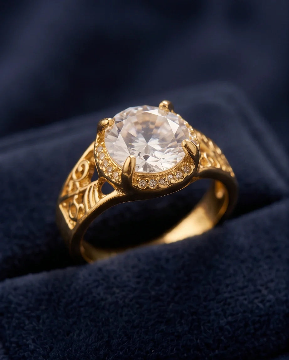 Golden Diamond Empress Halo Ring