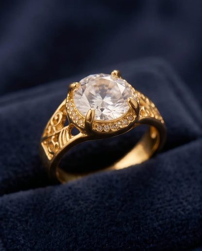 Golden Diamond Empress Halo Ring
