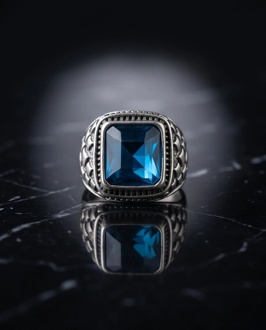 Midnight Cerulean Silver Signet Ring