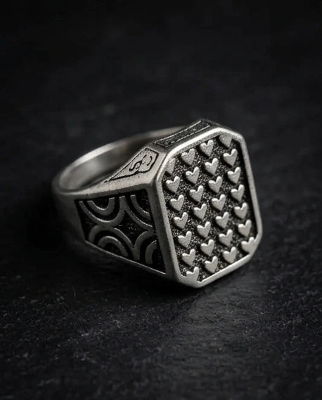 Vintage Sterling Silver Micro-Heart Lattice Signet Ring