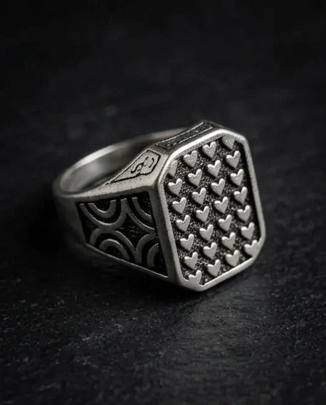 Vintage Sterling Silver Micro-Heart Lattice Signet Ring