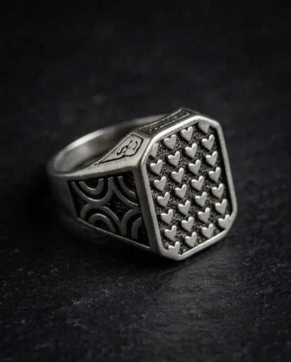 Vintage Sterling Silver Micro-Heart Lattice Signet Ring