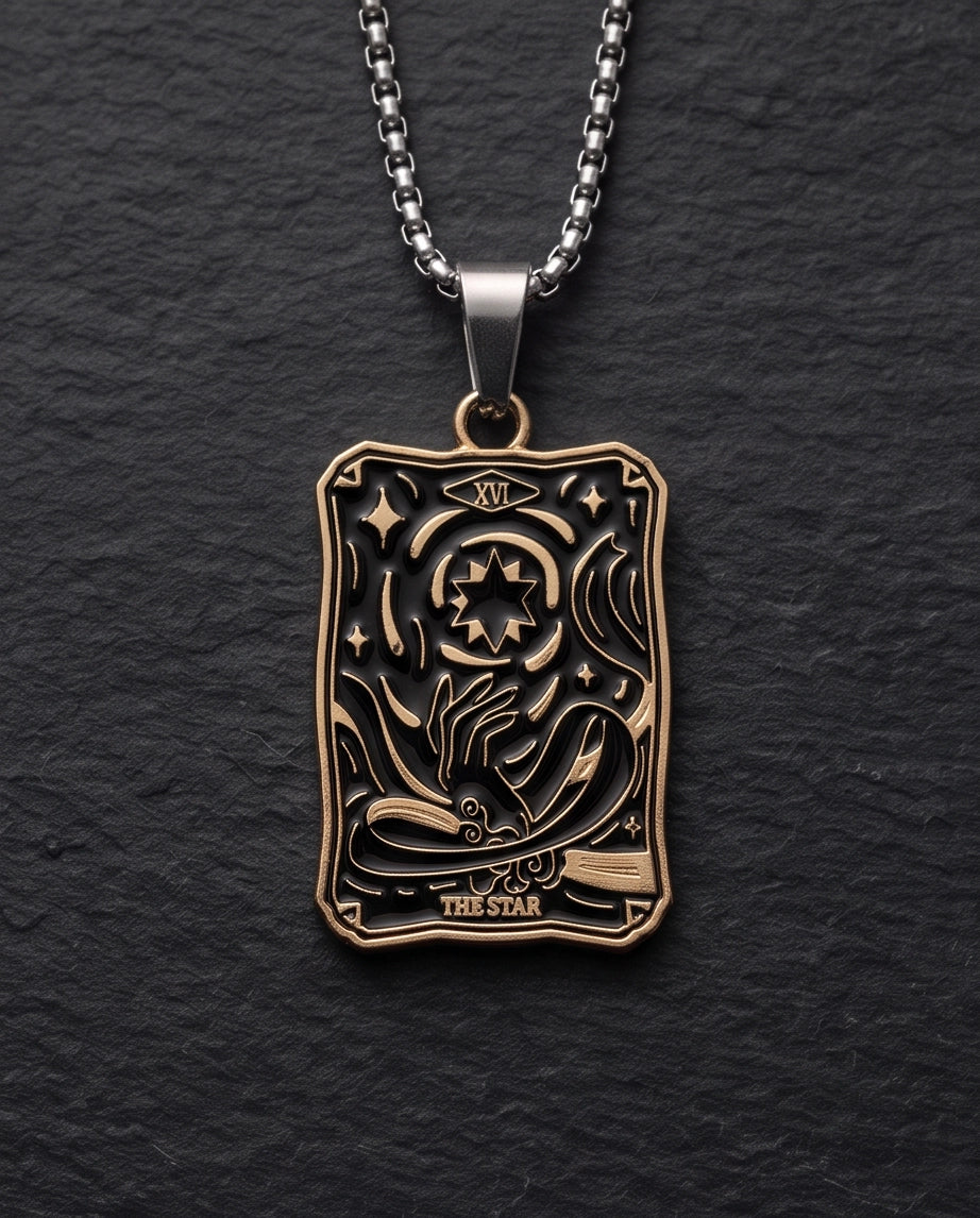 Gold "The Star" Tarot Card Pendant Necklace