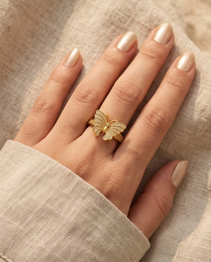 Pavé Monarch Butterfly Gold Ring